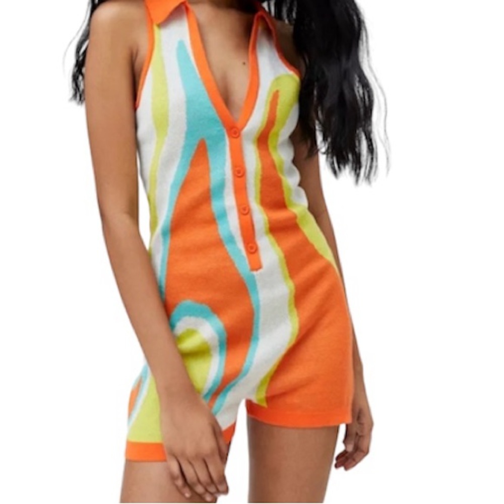 Multi-color Retro Print Knitted Romper
